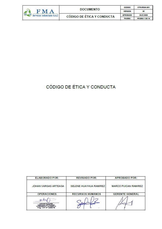 Código de Ética y Conducta de FMA
